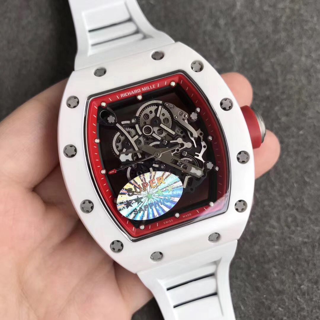 Richard Mille Replica Rm055 White Ceramic White Rubber Watches